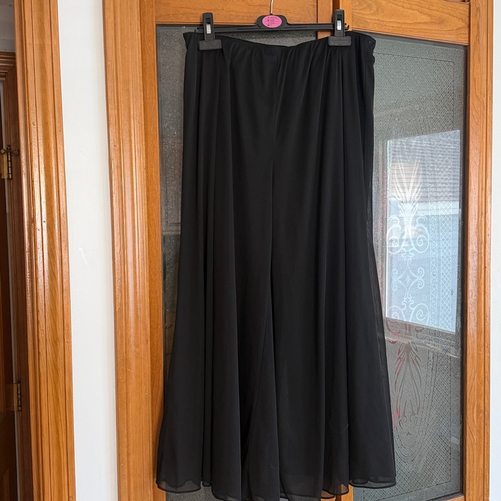 Alex Evenings Black Chiffon Wide Leg Slit Formal Evening Pants Womens Size LG
